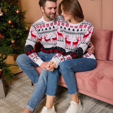 Christmas New Autumn And Winter Couple Wear Men's Clothing Elk Jacquard Long-sleeved Sweater